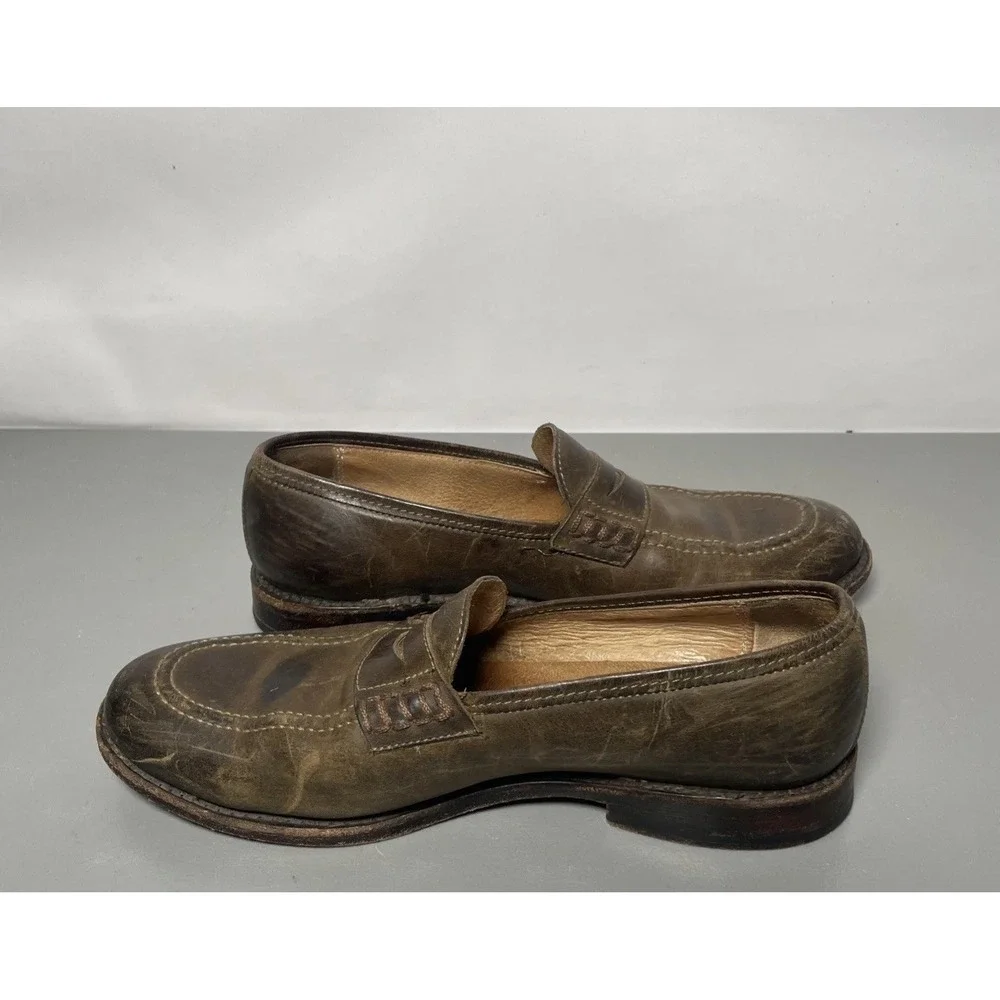 Frye Distressed Oiled Leather Penny Loafers Stacked Heel Men's Size 8.5B